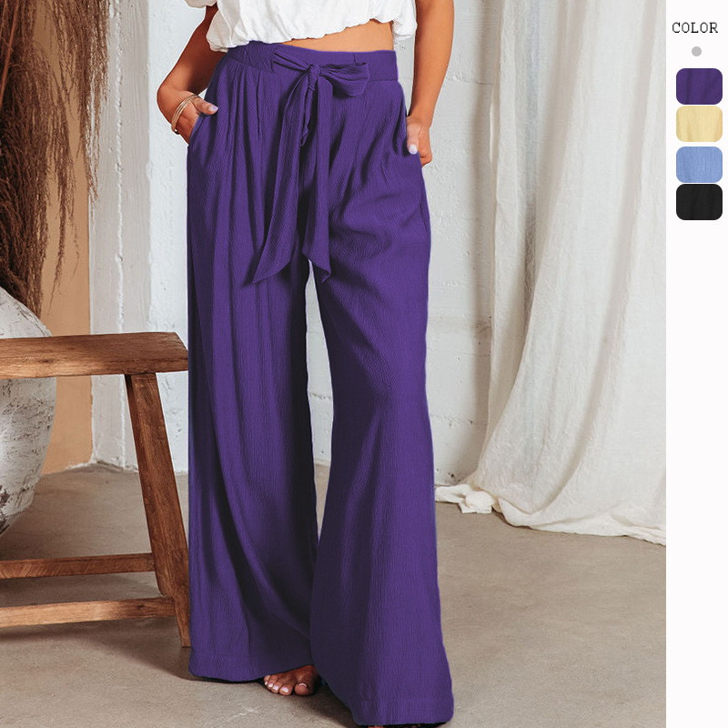 Solid color wide leg long pants for women's clothing
