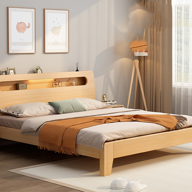 Solid wood bed, modern and simple, 1.5m master bedroom double bed, 1.8 home Nordic economy rental ho